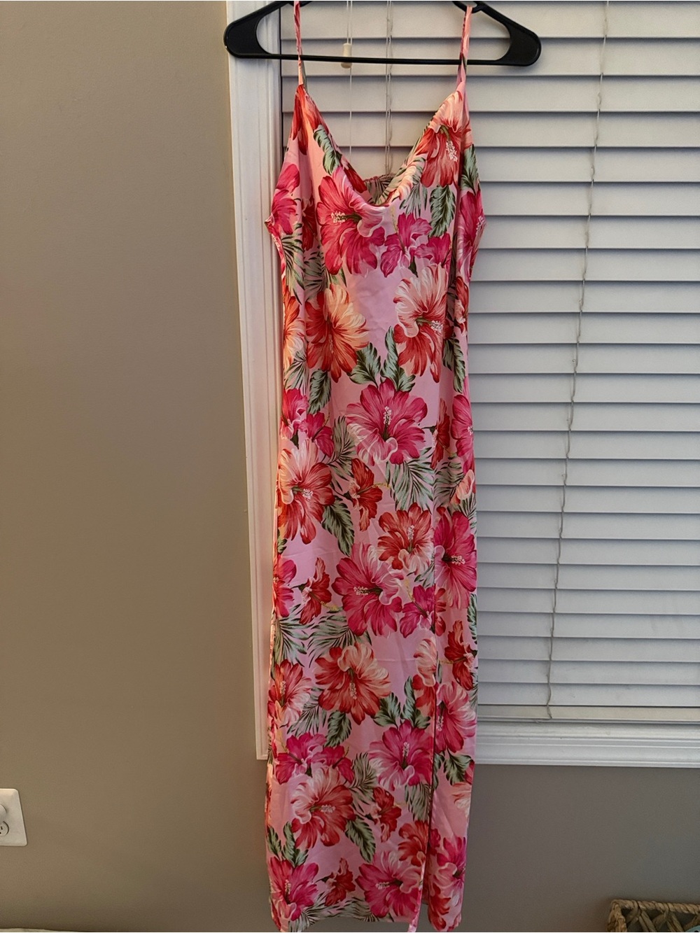 Floral Pink Slip Dress with Tropical Print
